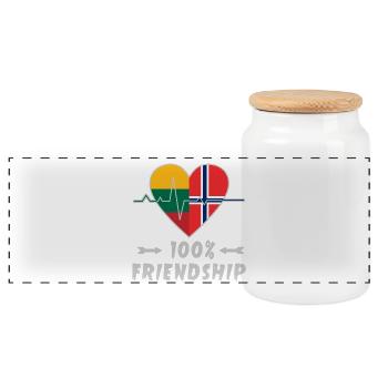 Lithuania and Norway 100% friendship - Panoramic Cookie Jar with Wooden Lid - white - Front