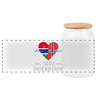 Gambia and Norway 100% friendship - Panoramic Cookie Jar with Wooden Lid - white - Front