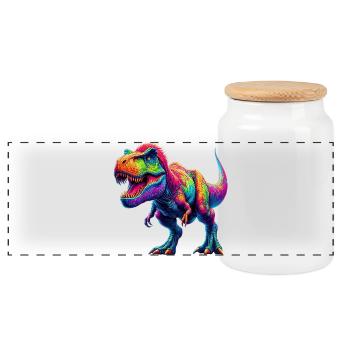 Dinosaur - Panoramic Cookie Jar with Wooden Lid - white - Front