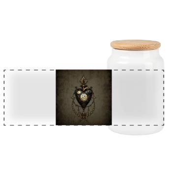 Steampunk heart, a world full of magic and meccan - Panoramic Cookie Jar with Wooden Lid - white - Front