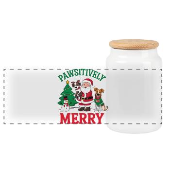 Festive Paws Christmas Illustration - Panoramic Cookie Jar with Wooden Lid - white - Front