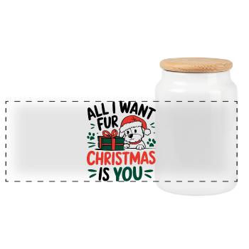 Conception de message de Noël de chiot festif - Boîte à biscuits avec couvercle en bois - blanc - Devant