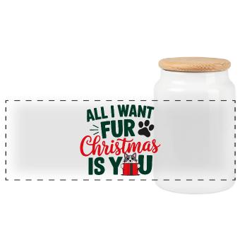 Festliches Katzenfell Weihnachten Zitat - Panorama Keksdose mit Holzdeckel - Weiß - Vorne