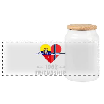 Ecuador und Norwegen 100% Freundschaft - Panorama Keksdose mit Holzdeckel - Weiß - Vorne