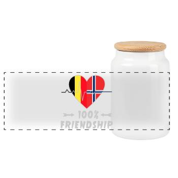 Belgien und Norwegen 100% Freundschaft - Panorama Keksdose mit Holzdeckel - Weiß - Vorne
