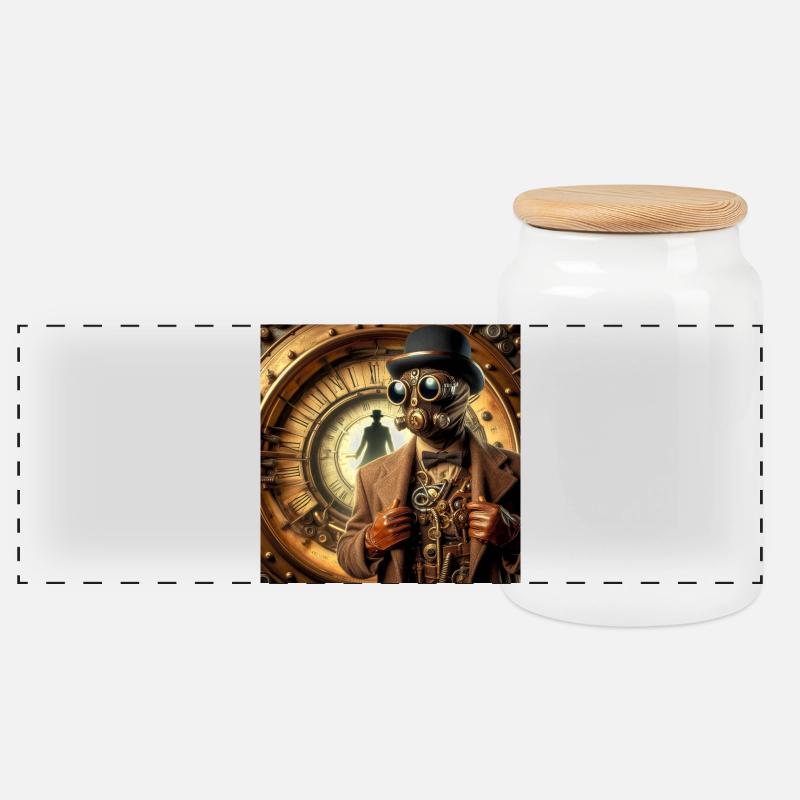 Sherlock Holmes Steampunk - Panorama Keksdose mit Holzdeckel - Weiß