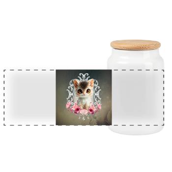 Lovely and fluffy kitten - Panoramic Cookie Jar with Wooden Lid - white - Front