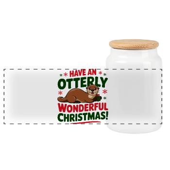 Otterly Christmas Celebration Design - Panoramic Cookie Jar with Wooden Lid - white - Front