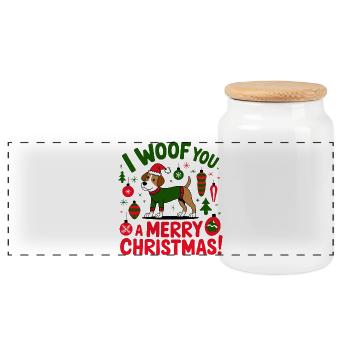 Festive Dog Christmas Sweater Design - Panoramic Cookie Jar with Wooden Lid - white - Front