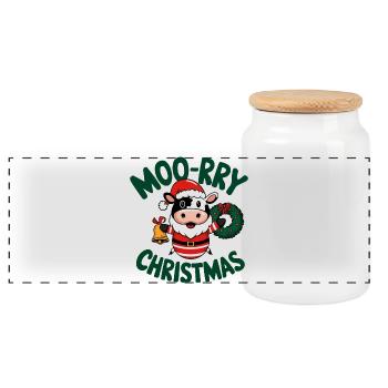 Vache festive Père Noël Design de Noël - Boîte à biscuits avec couvercle en bois - blanc - Devant