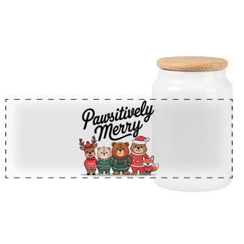 Festive Animal Christmas Crew - Panoramic Cookie Jar with Wooden Lid - white - Front
