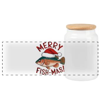 Conception de Noël de poisson festif - Boîte à biscuits avec couvercle en bois - blanc - Devant