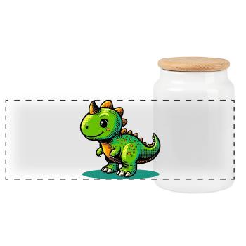 Dinosaur - Panoramic Cookie Jar with Wooden Lid - white - Front