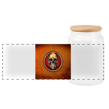A skull whose - Panoramic Cookie Jar with Wooden Lid - white - Front