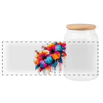 Hibiskusblüten - Panorama Keksdose mit Holzdeckel - Weiß - Vorne