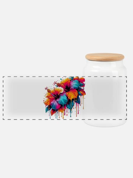 Hibiskusblüten - Panorama Keksdose mit Holzdeckel - Weiß