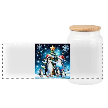 Cute Penguins - Panoramic Cookie Jar with Wooden Lid - white - Front