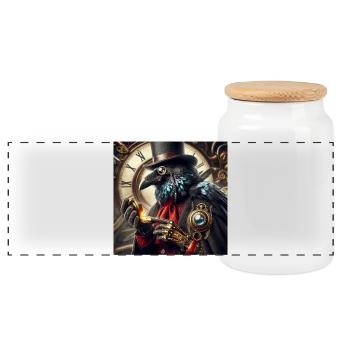 Eleganter Steampunk Rabe mit Zylinder - Panorama Keksdose mit Holzdeckel - Weiß - Vorne
