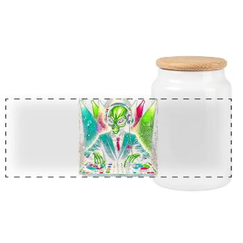 Stilvoller Alien-DJ – Galactic Party Vibes Design - Panorama Keksdose mit Holzdeckel - Weiß - Vorne