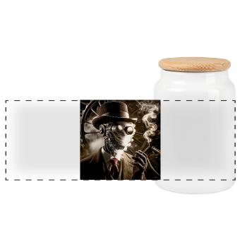 Invisible Man Steampunk - Panoramic Cookie Jar with Wooden Lid - white - Front