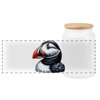 Puffin - Panoramic Cookie Jar with Wooden Lid - white - Front