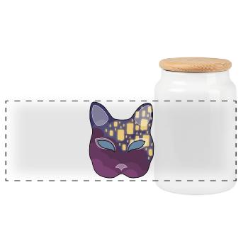 Lantern Neko Mask - Panoramic Cookie Jar with Wooden Lid - white - Front