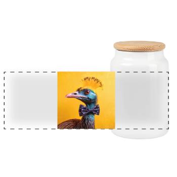 Oiseau bleu avec un noeud papillon - Boîte à biscuits avec couvercle en bois - blanc - Devant