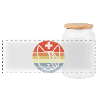 Veterinarian Cat - Panoramic Cookie Jar with Wooden Lid - white - Front