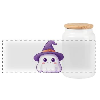 Cute Ghost - Panoramic Cookie Jar with Wooden Lid - white - Front