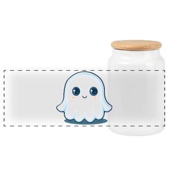 Cute Ghost - Panoramic Cookie Jar with Wooden Lid - white - Front