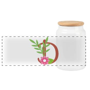 Elegant letter 'D' with flowers - Panoramic Cookie Jar with Wooden Lid - white - Front