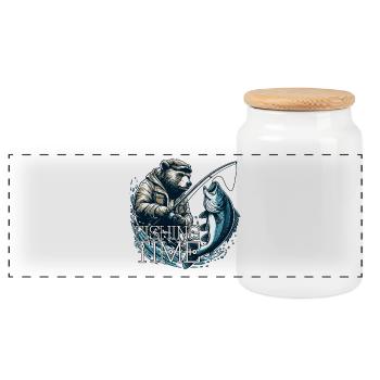 Angelzeit Bär Angeln Angler Fisch Geschenk - Panorama Keksdose mit Holzdeckel - Weiß - Vorne