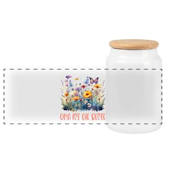 Oma ist die Beste! Wildblumen, personalisierbar - Panorama Keksdose mit Holzdeckel - Weiß - Vorne