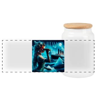 Titanic Poster - Panoramic Cookie Jar with Wooden Lid - white - Front