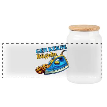 Go iron cookies... - Panoramic Cookie Jar with Wooden Lid - white - Front