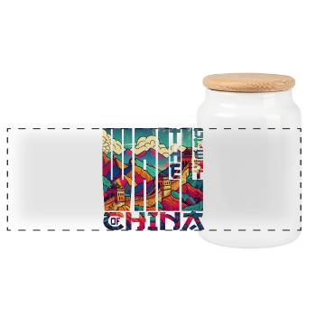 Die Chinesische Mauer - Panorama Keksdose mit Holzdeckel - Weiß - Vorne