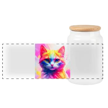Lebendiges Regenbogenkatzen-Kunstwerk - Panorama Keksdose mit Holzdeckel - Weiß - Vorne