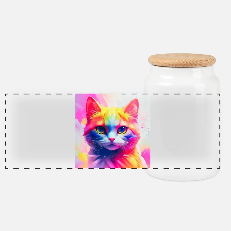 Lebendiges Regenbogenkatzen-Kunstwerk - Panorama Keksdose mit Holzdeckel - Weiß