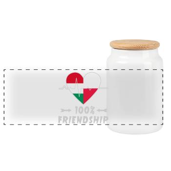 Hungary and Poland 100% friendship - Panoramic Cookie Jar with Wooden Lid - white - Front
