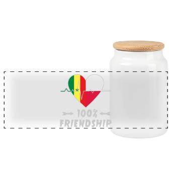 Senegal and Poland 100% friendship - Panoramic Cookie Jar with Wooden Lid - white - Front