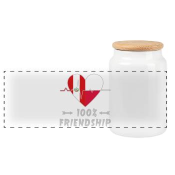 Peru and Poland 100% friendship - Panoramic Cookie Jar with Wooden Lid - white - Front
