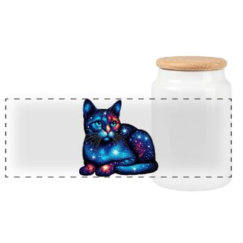 Katze - Panorama Keksdose mit Holzdeckel - Weiß - Vorne