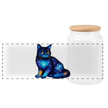 Cat - Panoramic Cookie Jar with Wooden Lid - white - Front