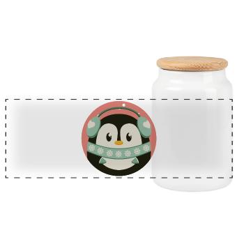 Pingouin mignon à l’ambiance hivernale sous forme de design rond - Boîte à biscuits avec couvercle en bois - blanc - Devant