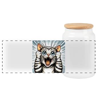 Shocked Cat Cats Gift - Panoramic Cookie Jar with Wooden Lid - white - Front