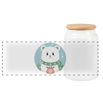 Süßer Eisbär in Weihnachtsstimmung - Panorama Keksdose mit Holzdeckel - Weiß - Vorne
