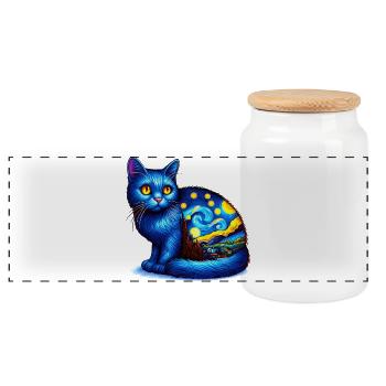 Katze - Panorama Keksdose mit Holzdeckel - Weiß - Vorne