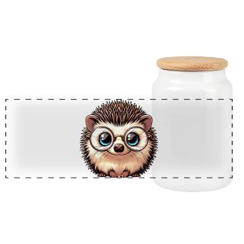 Hedgehog - Panoramic Cookie Jar with Wooden Lid - white - Front