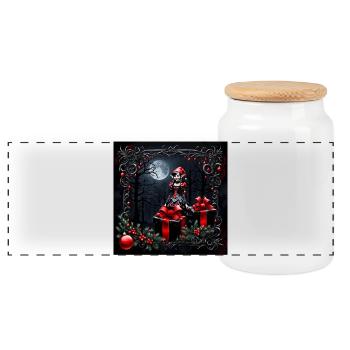 Cute gothic Christmas elf. - Panoramic Cookie Jar with Wooden Lid - white - Front