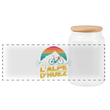 L'Alpe d'Huez Retro Cycling - Panoramic Cookie Jar with Wooden Lid - white - Front